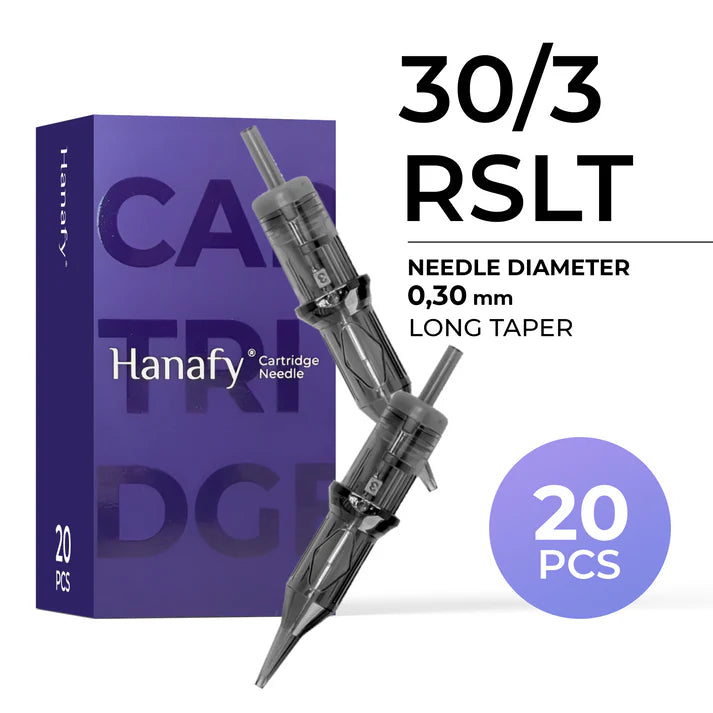 Hanafy 30/3 RSLT 0.30 mm Round Shader PMU needle cartridges, box of 20