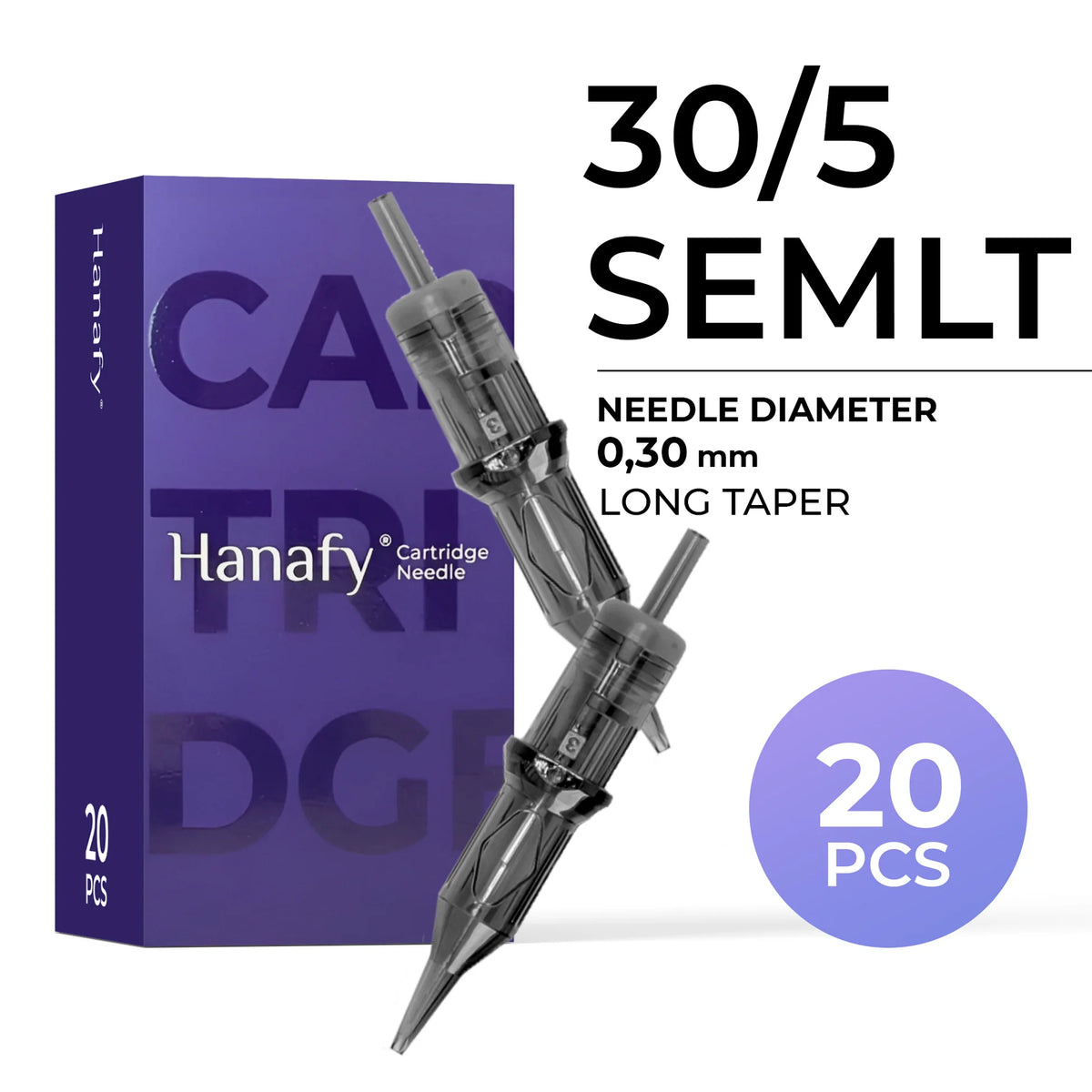 Hanafy 30/5 SEMLT 0.30 mm Soft Edge Magnum PMU needle cartridges, box of 20