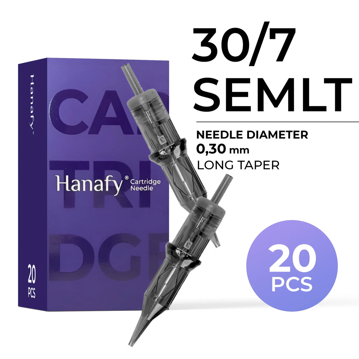 Hanafy 30/7 SEMLT 0.30 mm Soft Edge Magnum PMU needle cartridges, box of 20