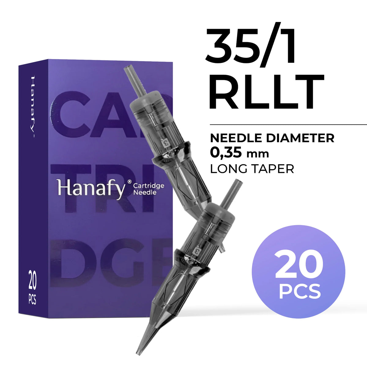 Hanafy 35/1 RLLT 0.35 mm Round Liner PMU needle cartridges, box of 20