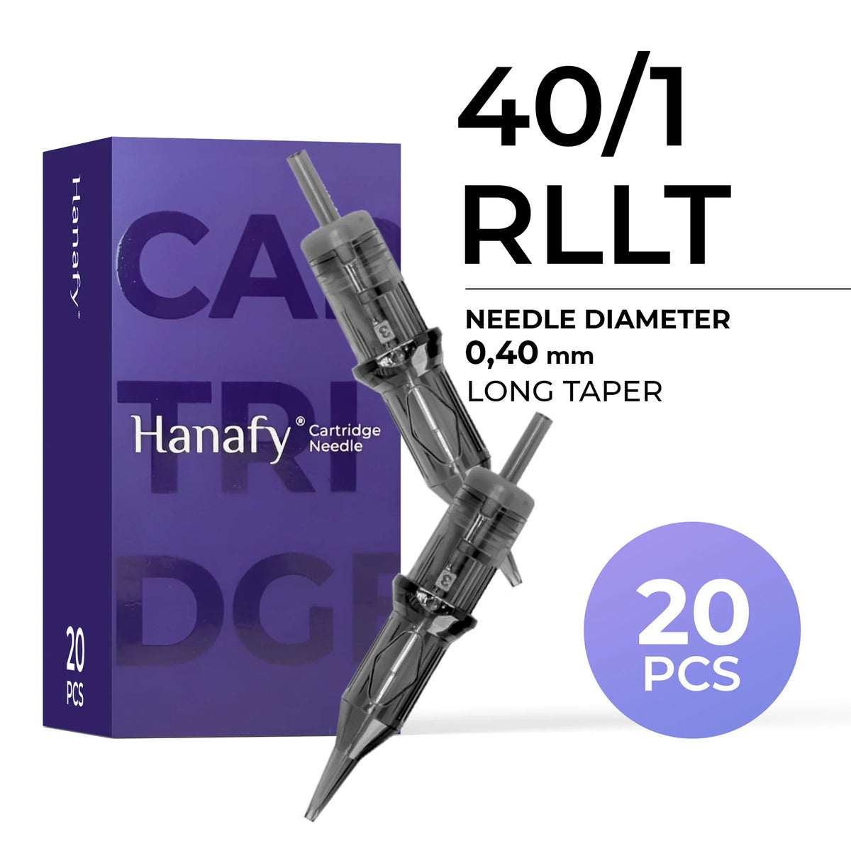Hanafy 40/1 RLLT 0.40 mm Round Liner PMU needle cartridges, box of 20