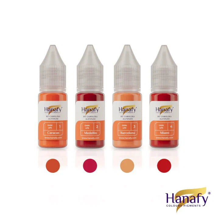Hanafy Dark Lips Set by Carolina Alfonzo, lip pigments in 10 ml bottles