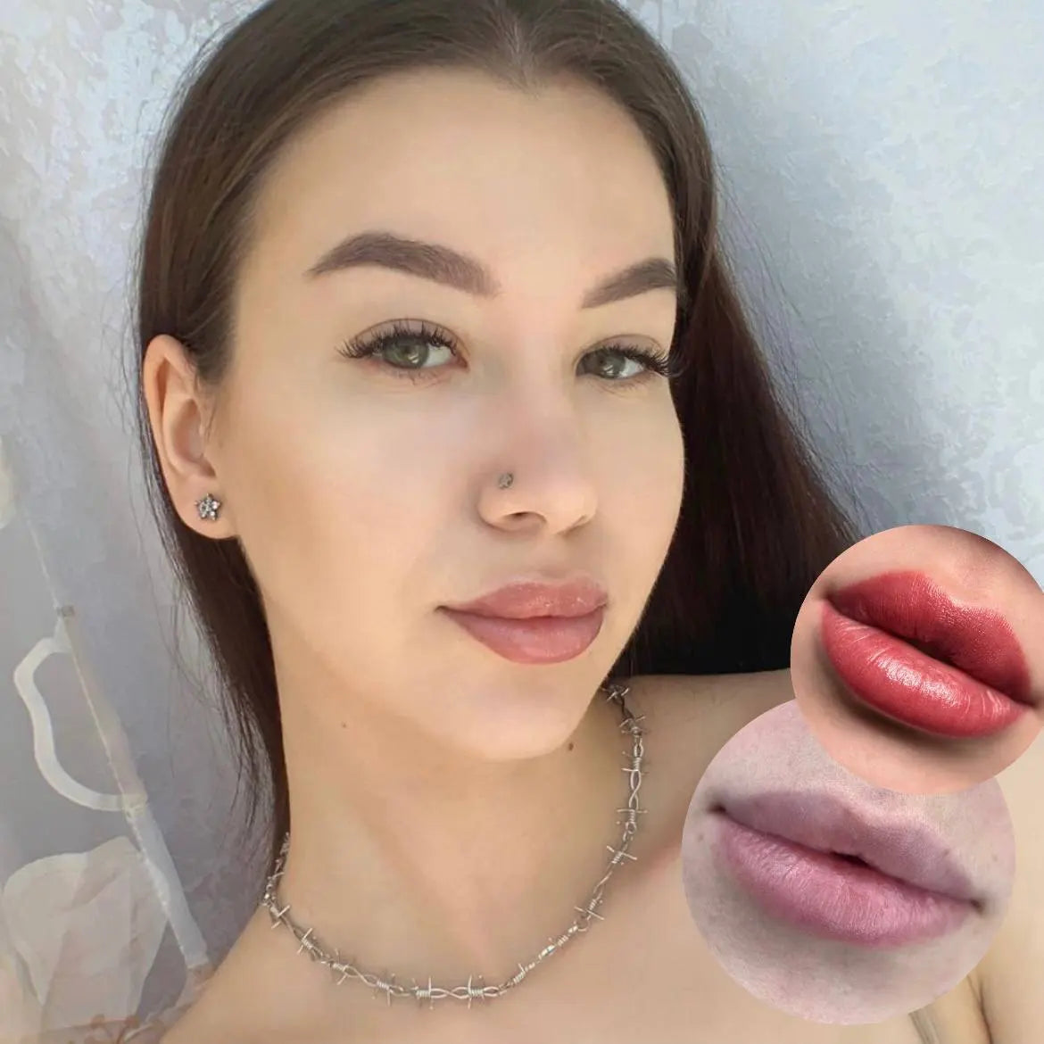 PMU lips with a Hanafy Soft Beige and Raspberry pigment mix
