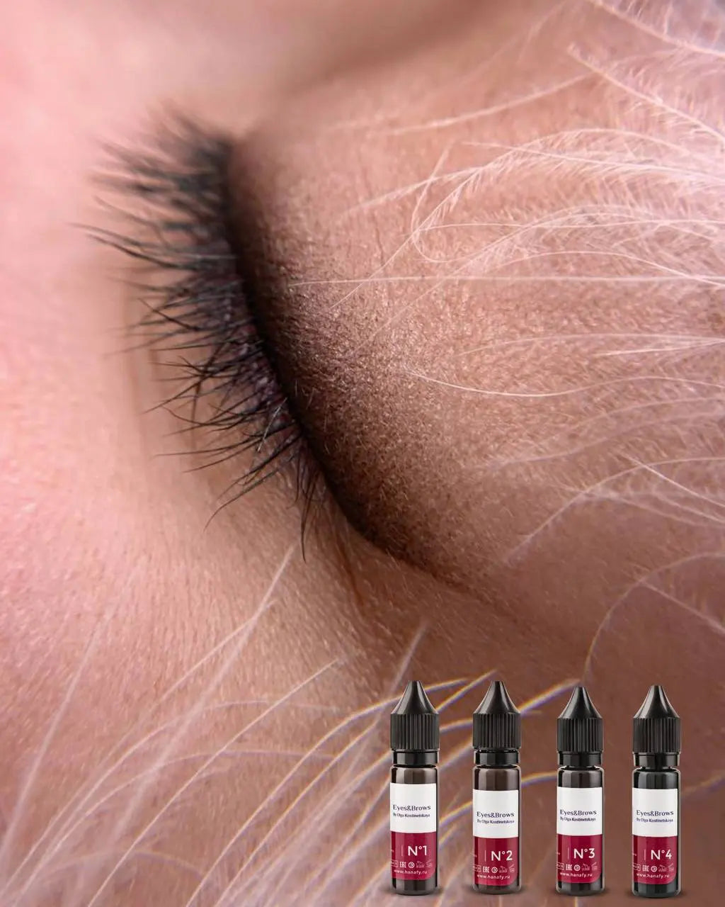 Close-up of a person's eye with visible eyeliner, followed by hanafy eyeliner brows pigments