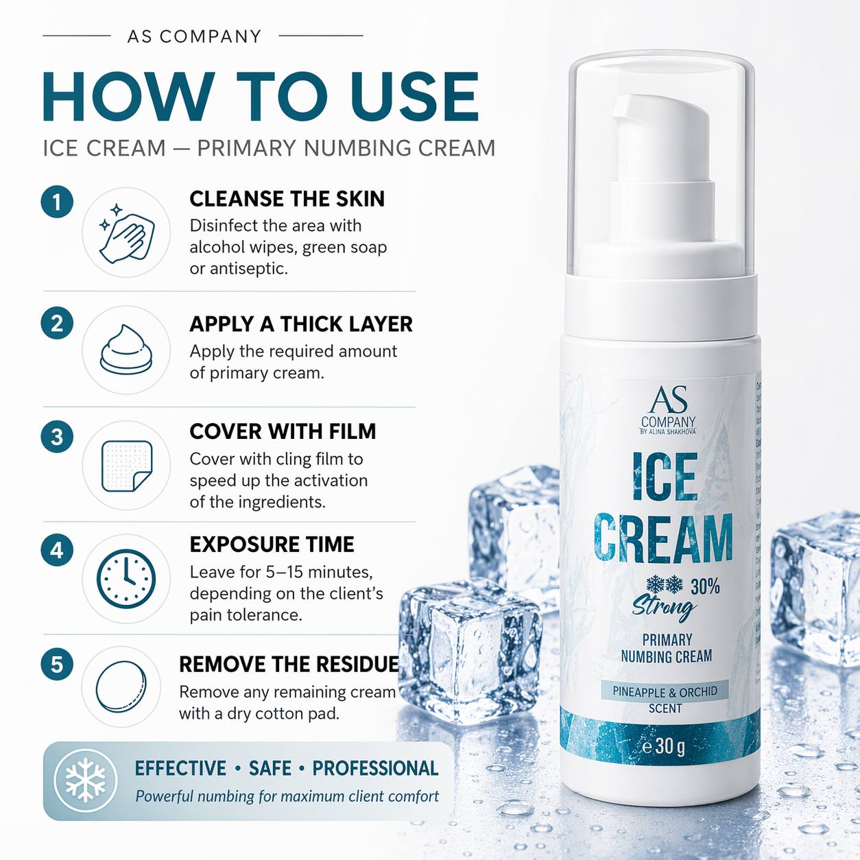 AS Company ICE CREAM Strong 30 % (Kühlcreme) 30 g – Primäres PMU-Anästhetikum


