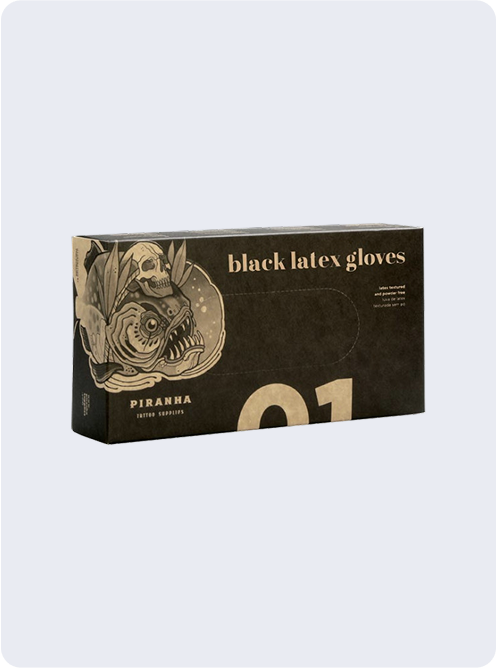Piranha black latex gloves, powder-free, box of 100