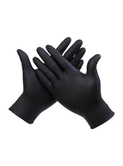 Pair of black tattoo gloves on a light grey background
