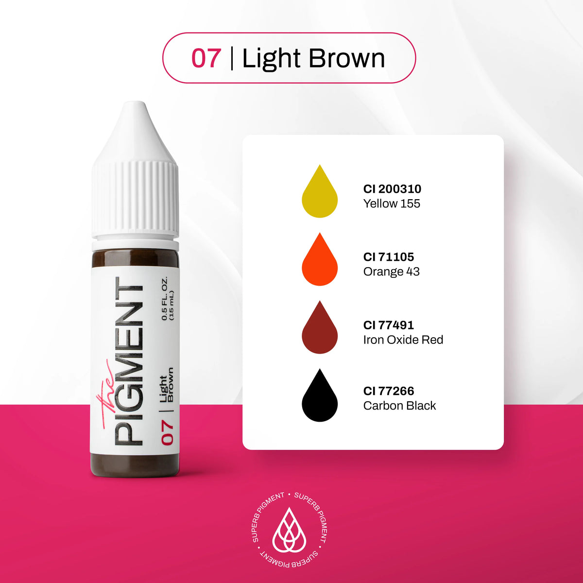 The Pigment 07 Light Brown brow pigment, shade presentation