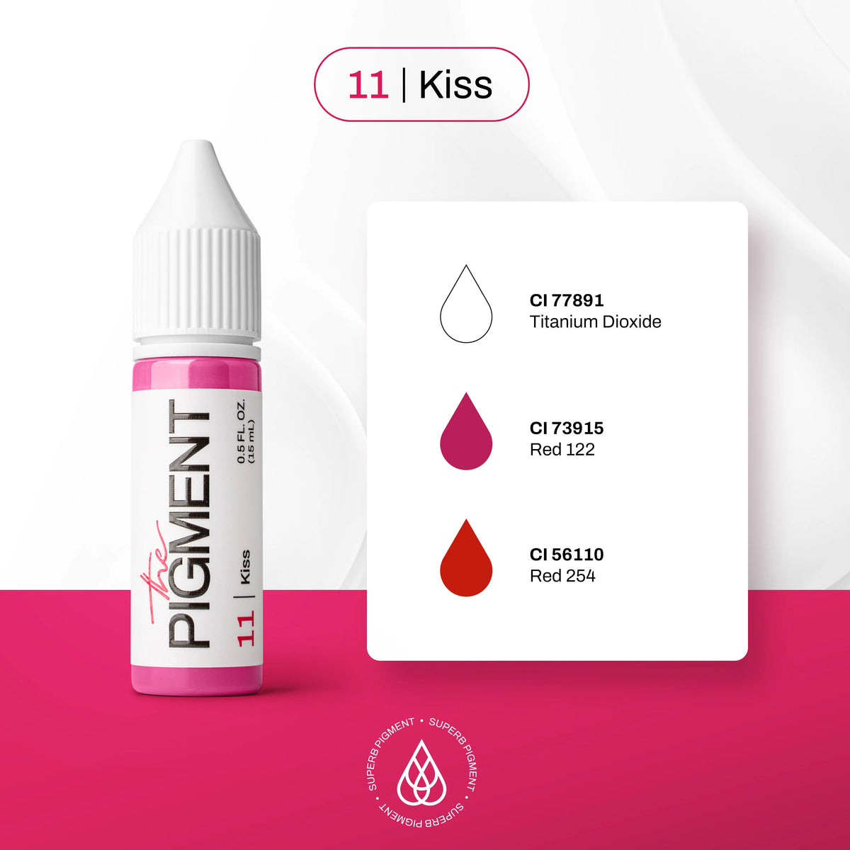 The Pigment 11 Kiss lip pigment, shade presentation