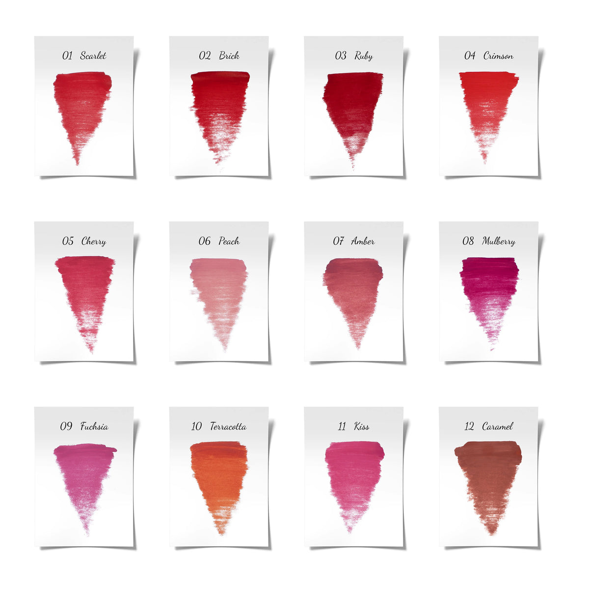 The Pigment lip pigment shades shown on swabs