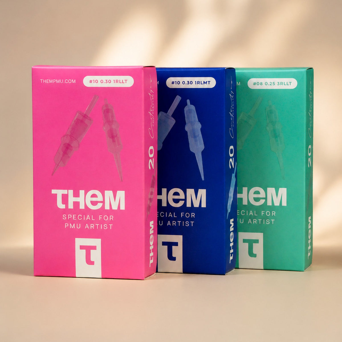 THEM PMU cartridges, boxes of 20 in rose, Atlantic blue and turquoise