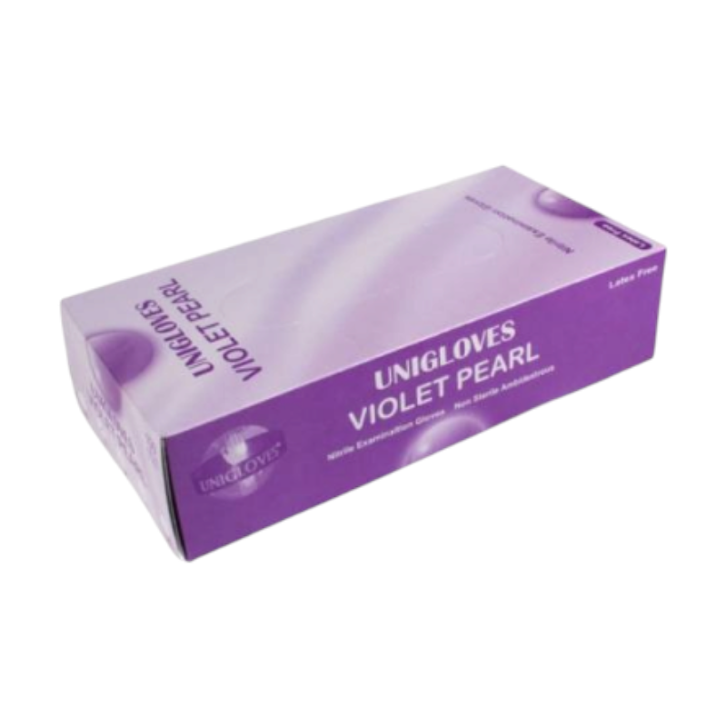 Unigloves Violet Pearl powder-free nitrile gloves, box of 100
