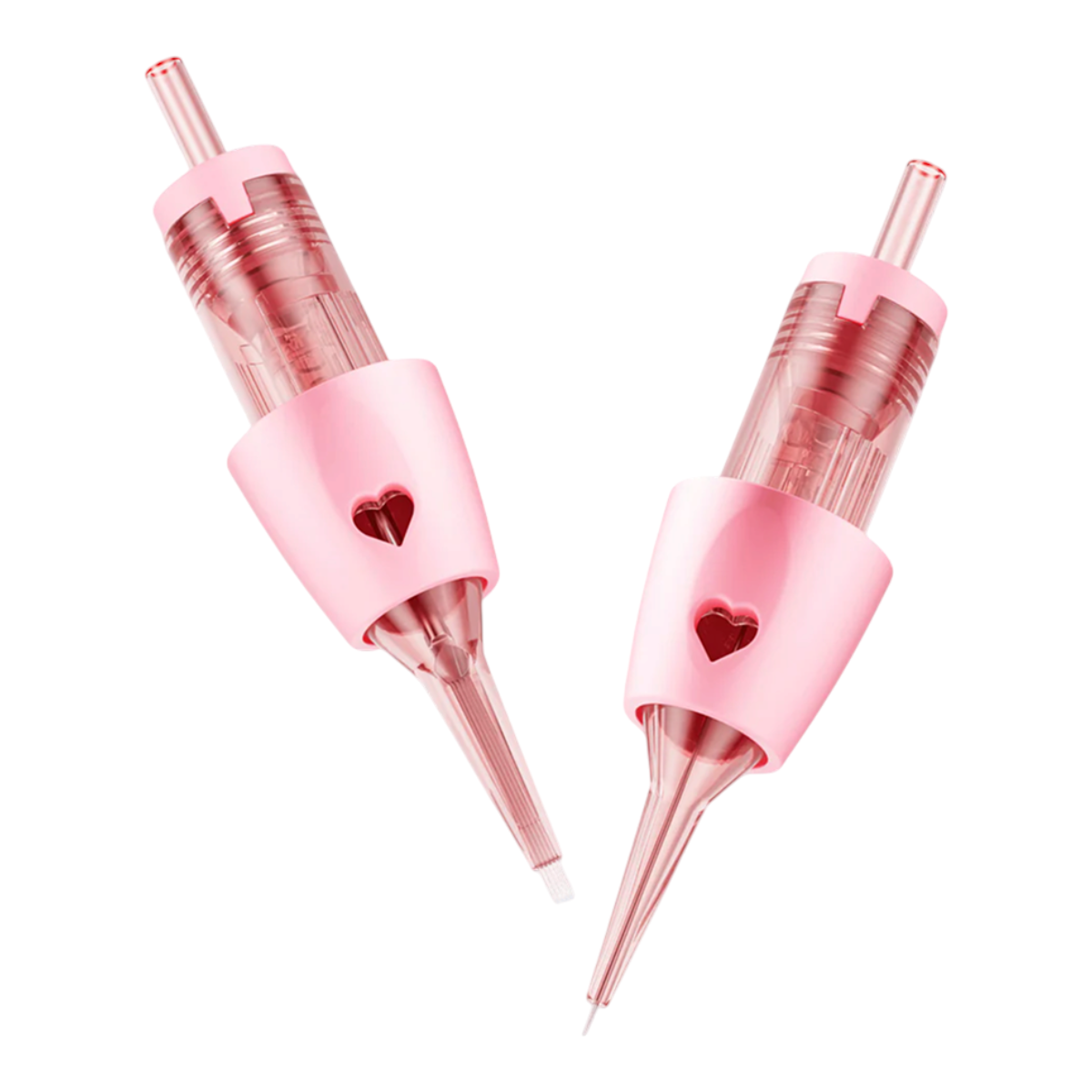 Two pink Viper Heart VH0.35/1RLLT PMU cartridges with heart design
